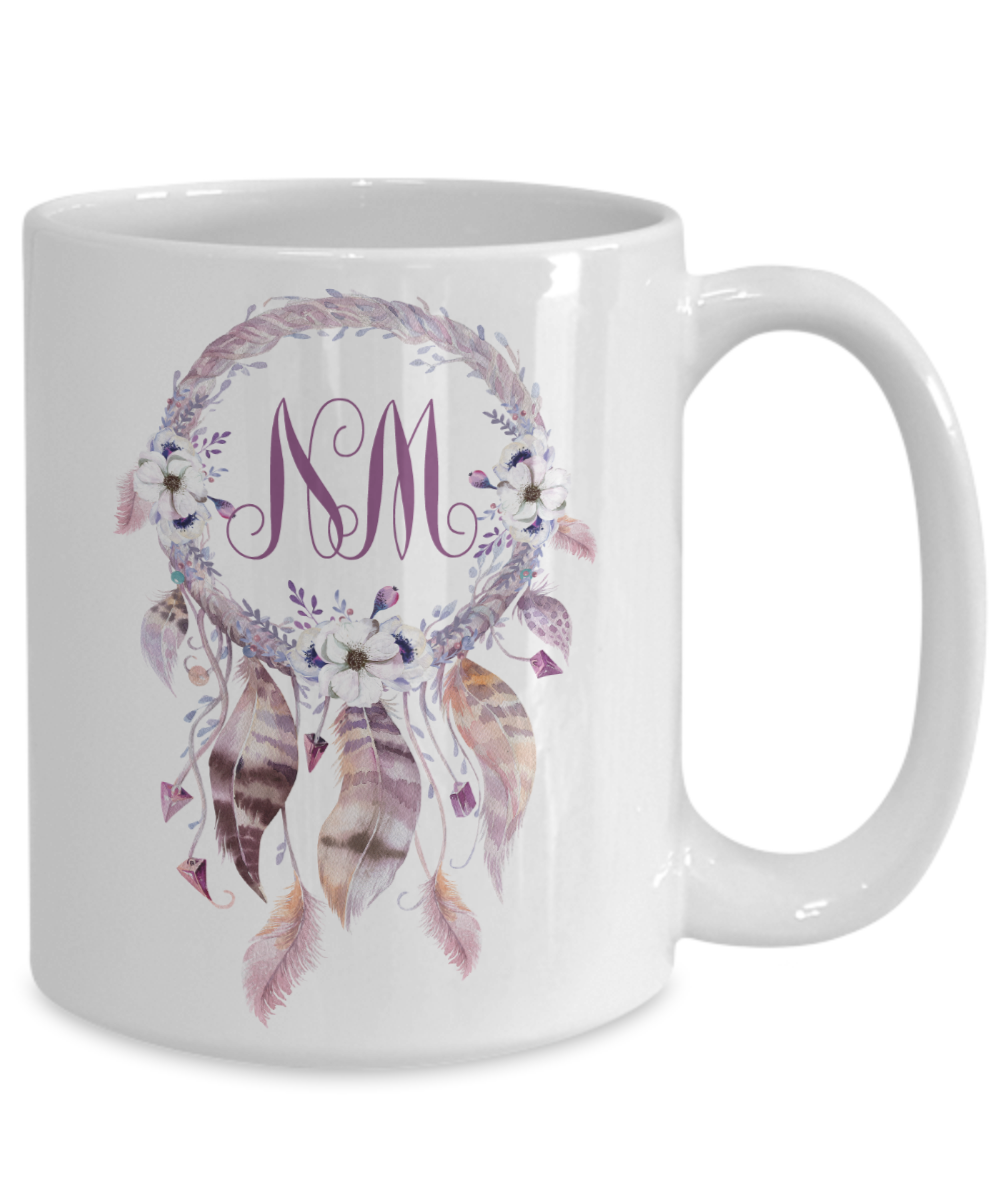 Dreamcatcher Custom Monogram Coffee Mug Tea Cup Great Gift Idea Boho Style
