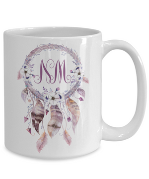 Dreamcatcher Custom Monogram Coffee Mug Tea Cup Great Gift Idea Boho Style