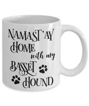 Namast'ay Home With My Basset Hound Funny Coffee Mug 11oz back