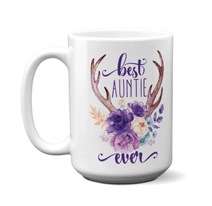 Best Auntie Ever Coffee Mug Tea Cup Boho Style Flowers Antlers