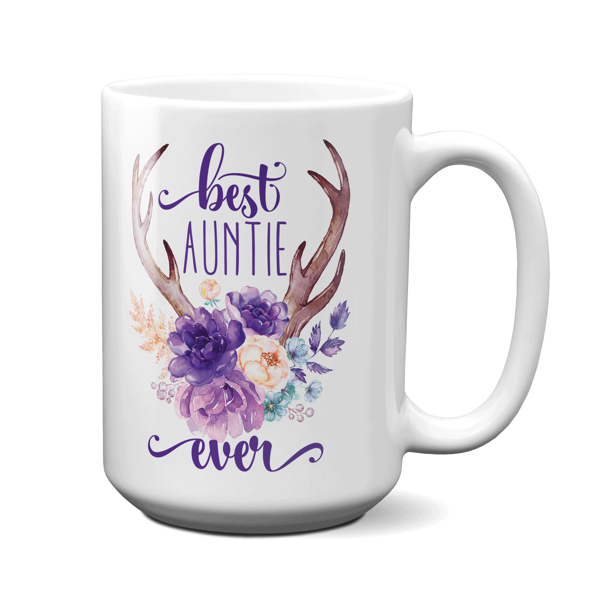 Best Auntie Ever Coffee Mug Tea Cup Boho Style Flowers Antlers