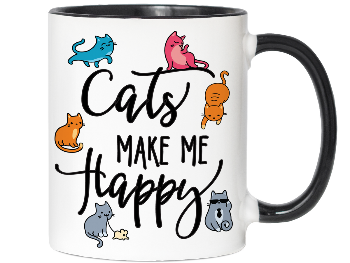 Cats Make Me Happy Funny Coffee Mug - Cat Lover Gifts - Crazy Cat Lady Gift Idea