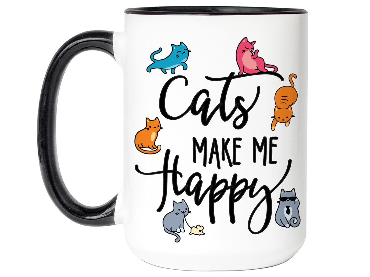 Cats Make Me Happy Funny Coffee Mug - Cat Lover Gifts - Crazy Cat Lady Gift Idea