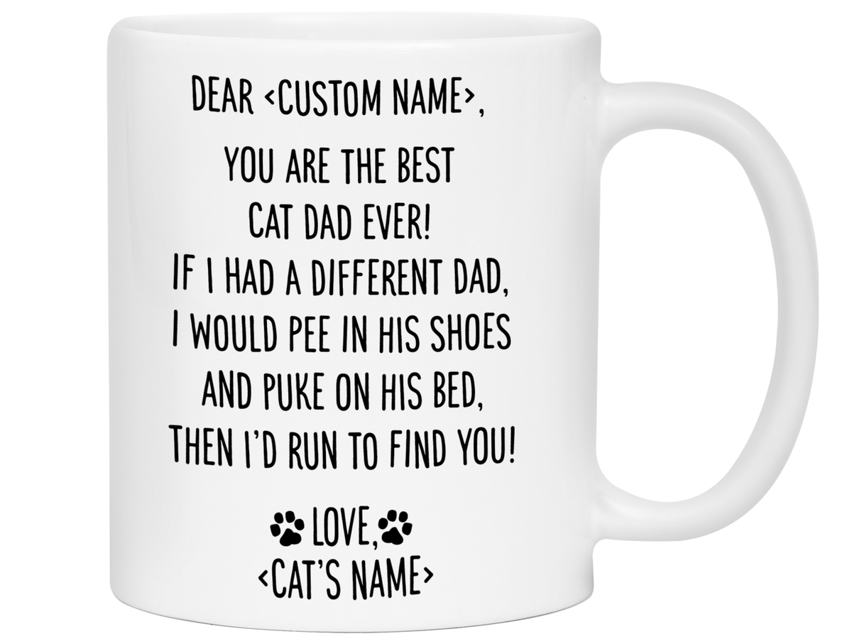 Personalized Cat Dad Mug - Dear 'Custom Name' You're the Best Cat Dad Ever Gag Gift Idea