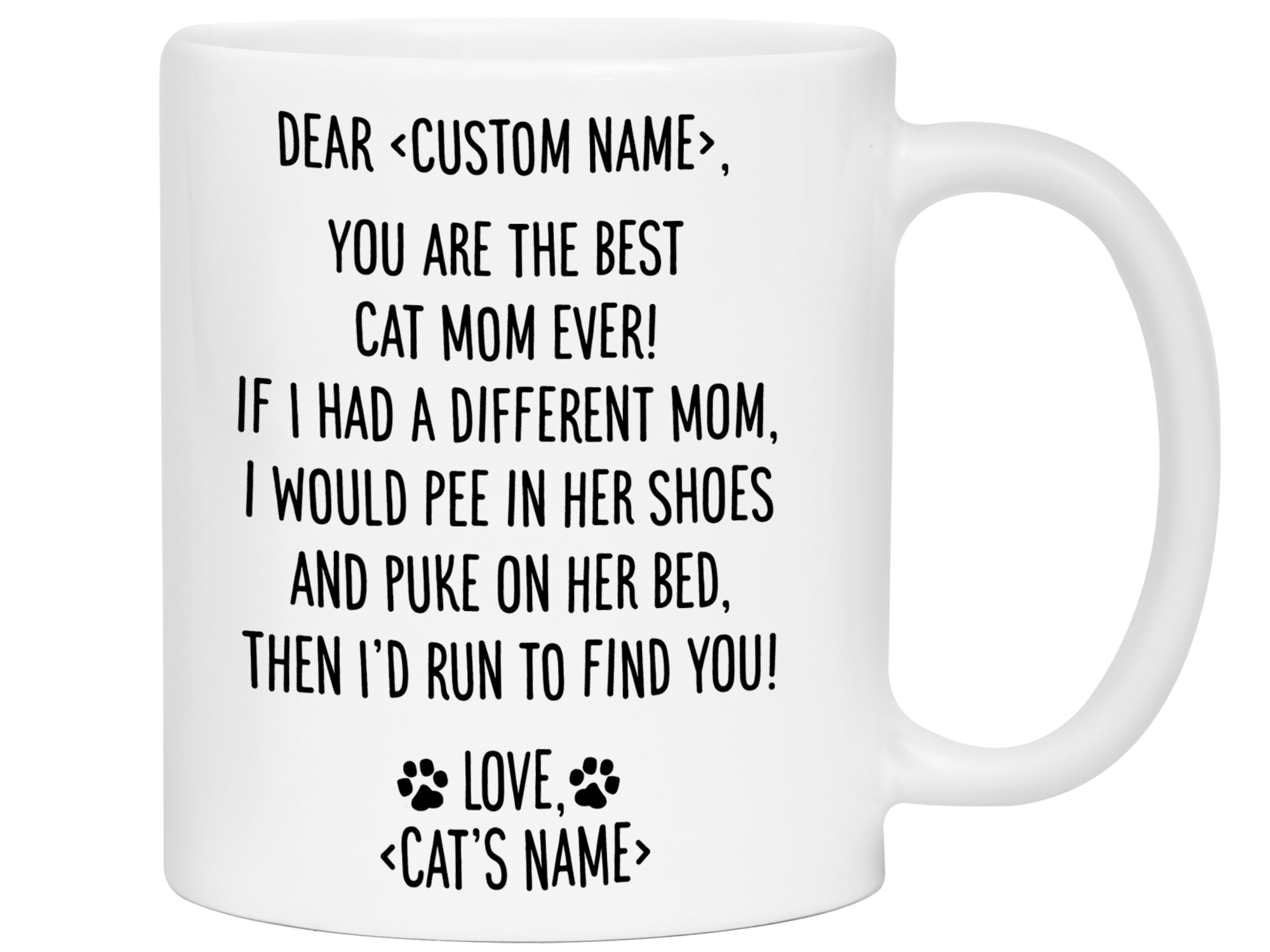 Personalized Cat Mom Mug - Dear 'Custom Name' You're the Best Cat Mom Ever Gag Gift Idea