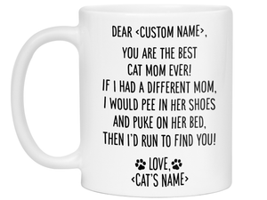 Personalized Cat Mom Mug - Dear 'Custom Name' You're the Best Cat Mom Ever Gag Gift Idea