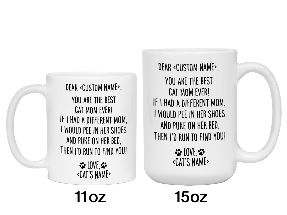 Personalized Cat Mom Mug - Dear 'Custom Name' You're the Best Cat Mom Ever Gag Gift Idea