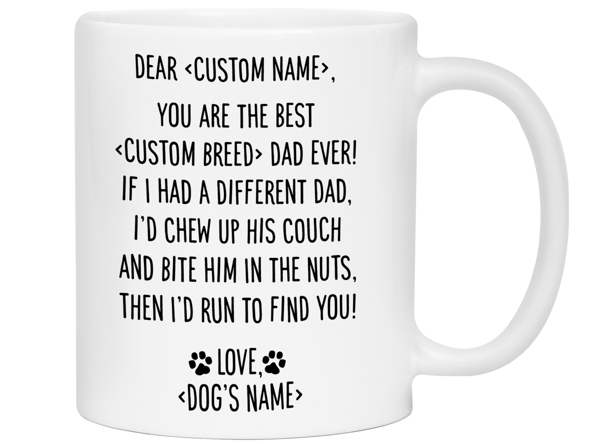 Personalized Funny Dog Dad Gifts - Dear Dog Dad Coffee Mug - Custom Dog Name and Breed