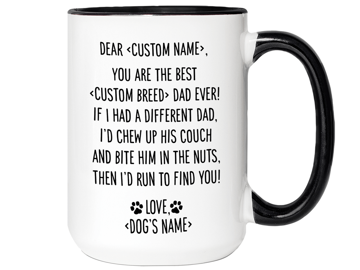 Personalized Funny Dog Dad Gifts - Dear Dog Dad Coffee Mug - Custom Dog Name and Breed