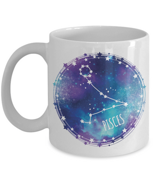 Pisces Zodiac Sign Coffee Mug Tea Cup | Constellation Space/Galaxy Background