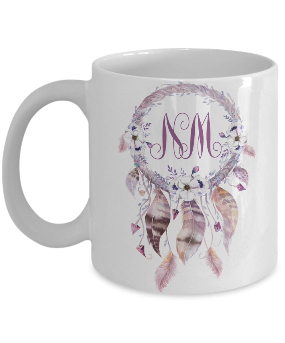 Dreamcatcher Custom Monogram Coffee Mug Tea Cup Great Gift Idea Boho Style