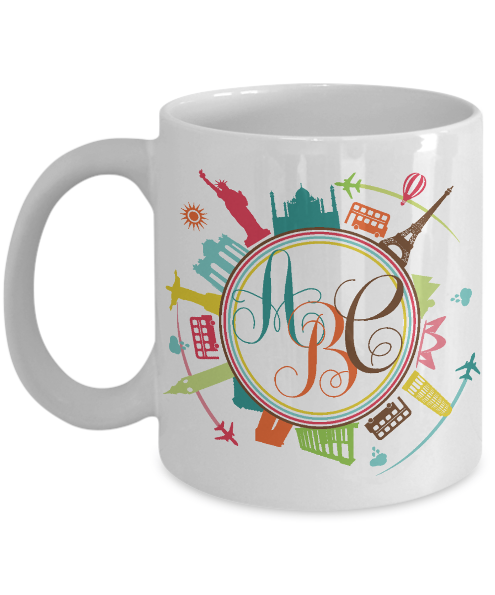 Personalized Monogram Coffee Mug | Tea Cup | Great Gift Idea for a Travel Lover/Traveler