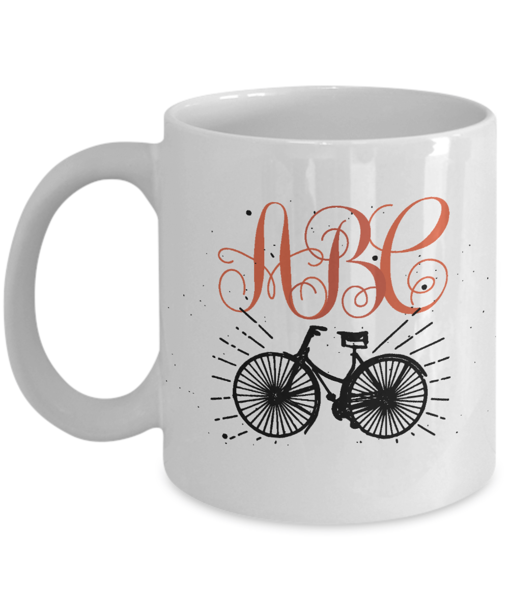 Bicycle Lover Coffee Mug Tea Cup Personalized Monogram Biking Gift Idea 11oz / White
