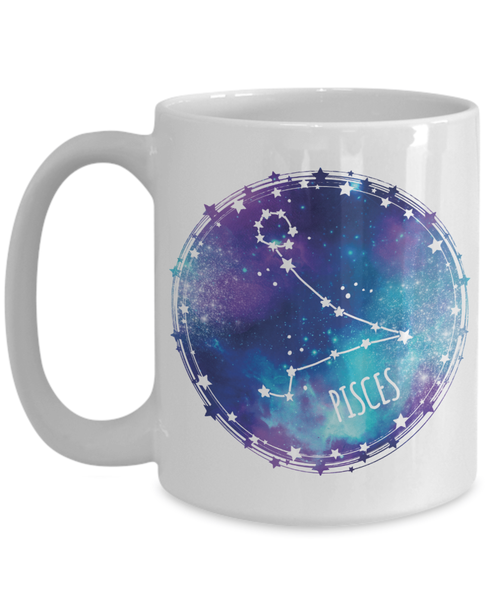 Pisces Zodiac Sign Coffee Mug Tea Cup | Constellation Space/Galaxy Background