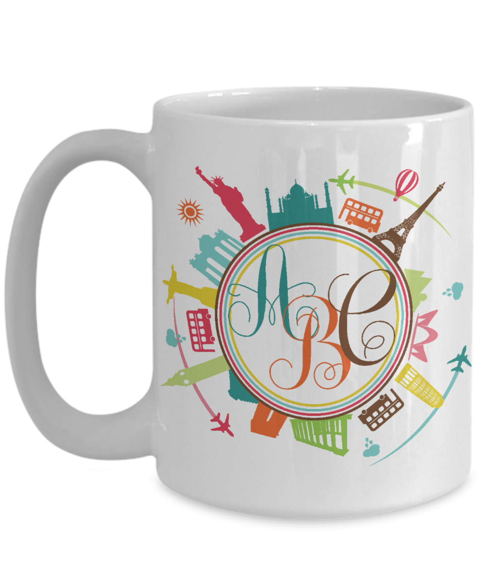 Personalized Monogram Coffee Mug | Tea Cup | Great Gift Idea for a Travel Lover/Traveler