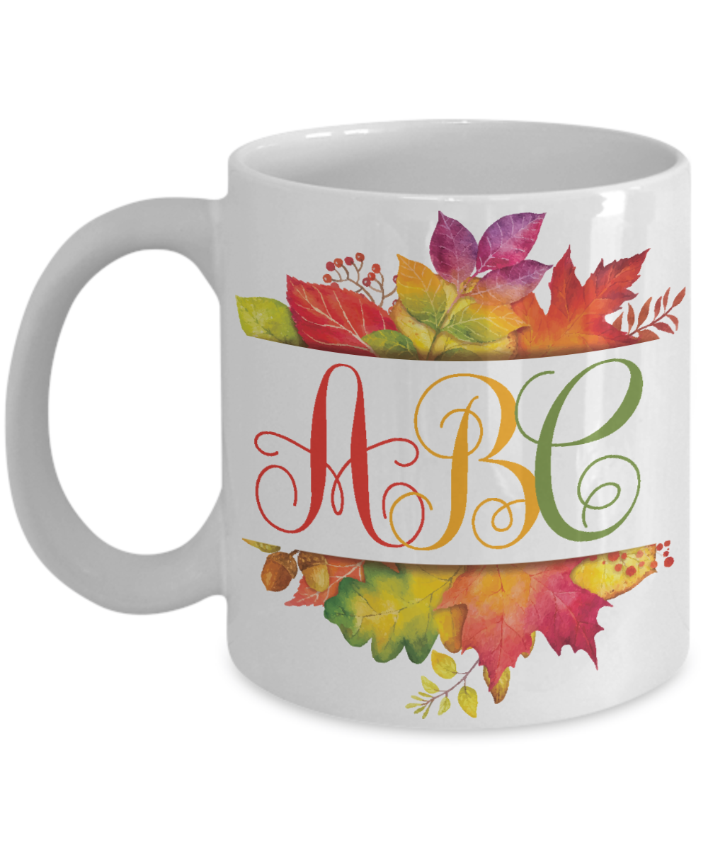 Monogrammed Autumn Leaves Coffee Mug | Tea Cup | Gift Idea for Any Occasion
