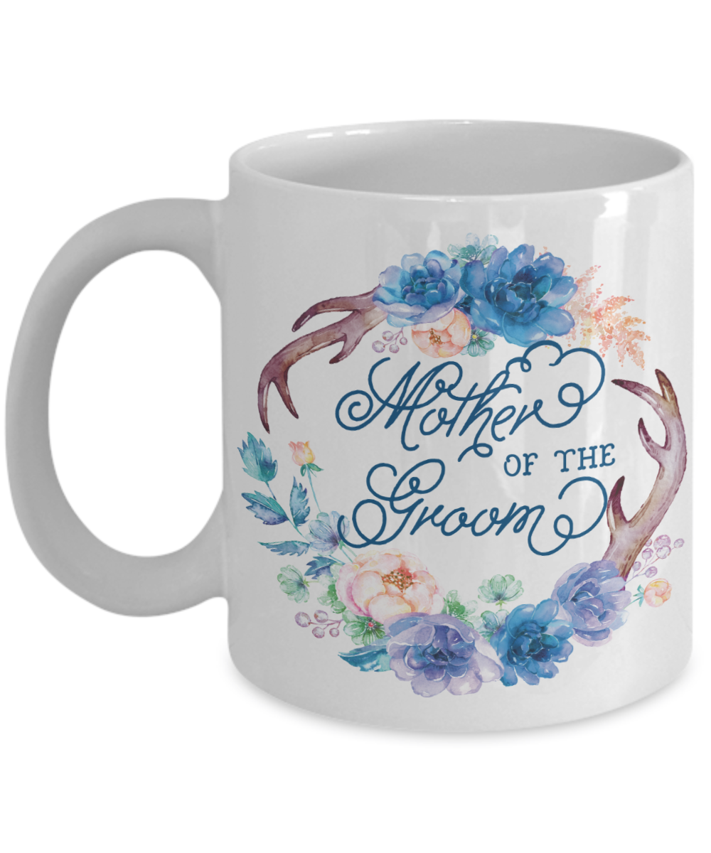 Mother Of The Groom Coffee Mug | Antlers/Wreath Flowers Blue
