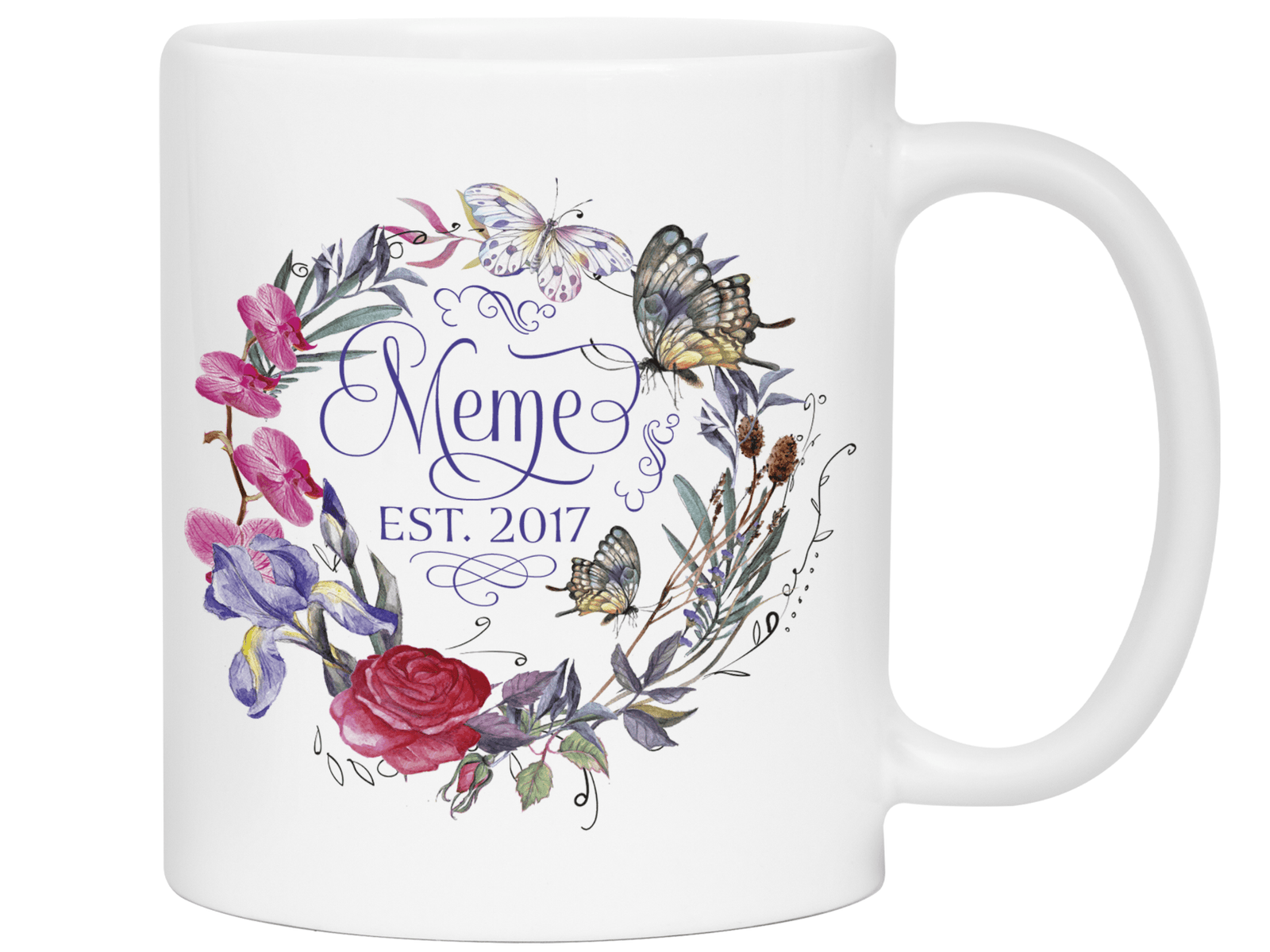 Custom Grandma Meme Flower Butterfly Wreath Coffee Mug | Personalizable Gift Idea