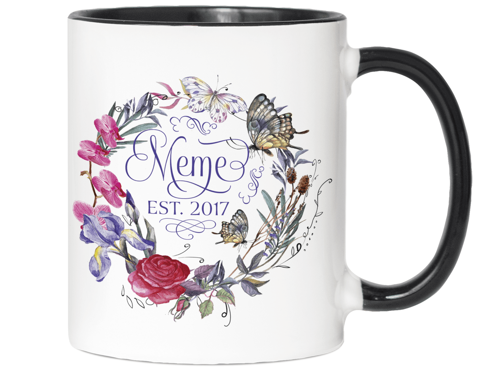 Custom Grandma Meme Flower Butterfly Wreath Coffee Mug | Personalizable Gift Idea