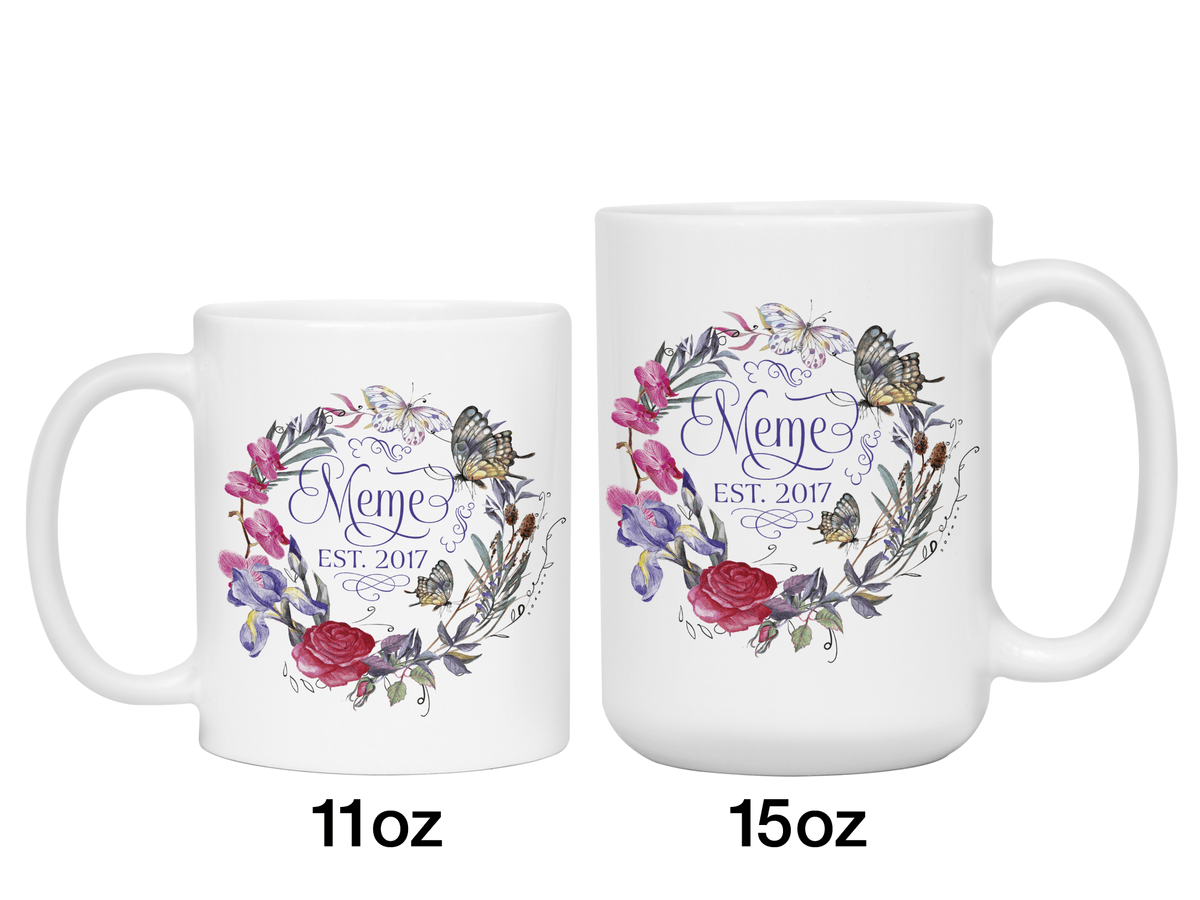 Custom Grandma Meme Flower Butterfly Wreath Coffee Mug | Personalizable Gift Idea