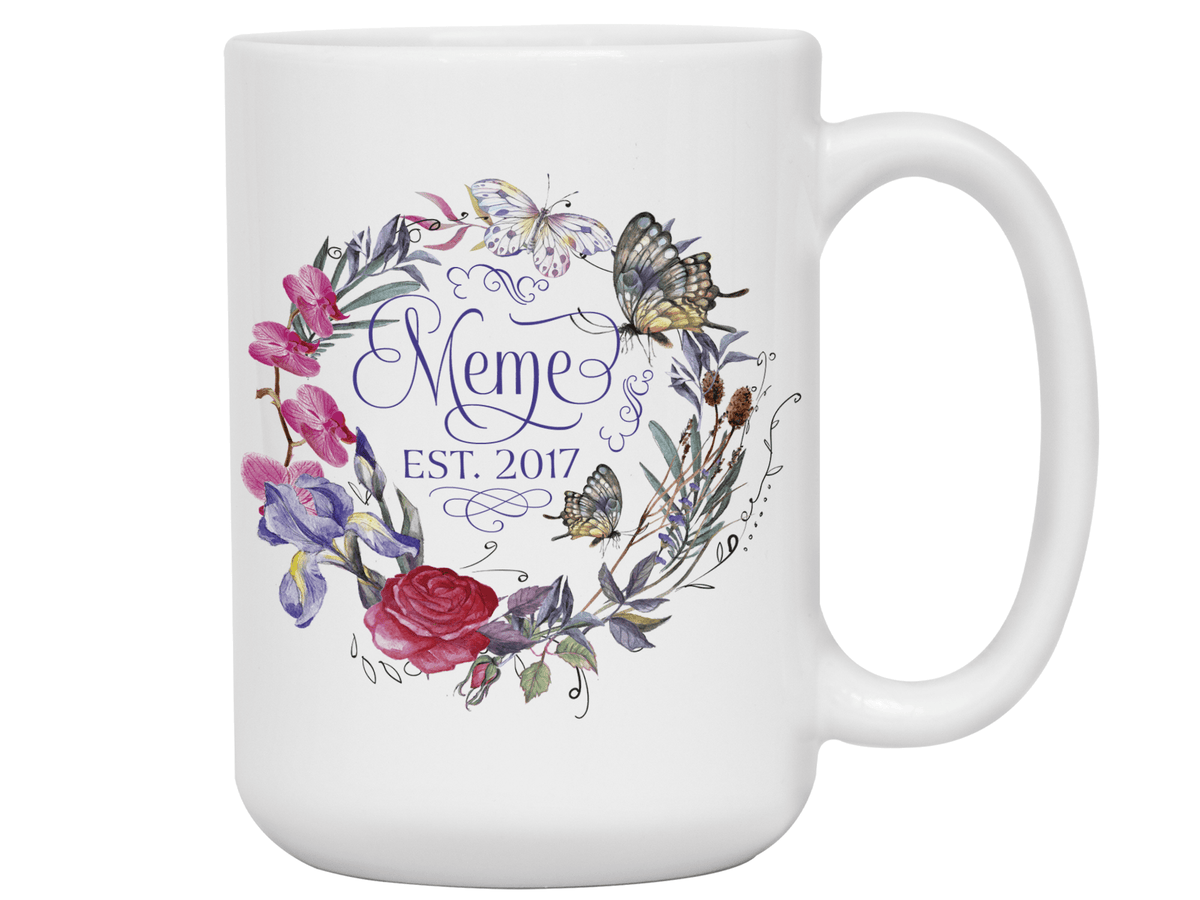 Custom Grandma Meme Flower Butterfly Wreath Coffee Mug | Personalizable Gift Idea