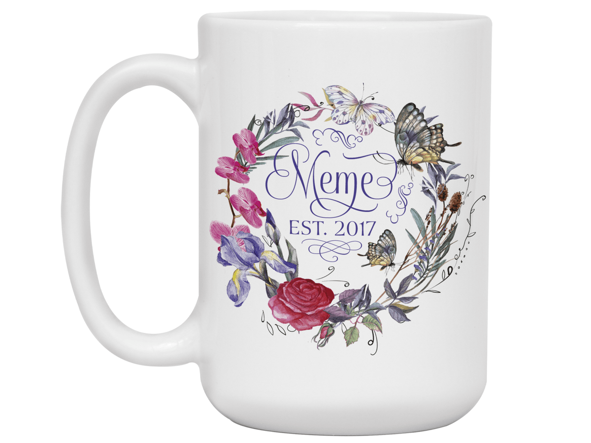 Custom Grandma Meme Flower Butterfly Wreath Coffee Mug | Personalizable Gift Idea