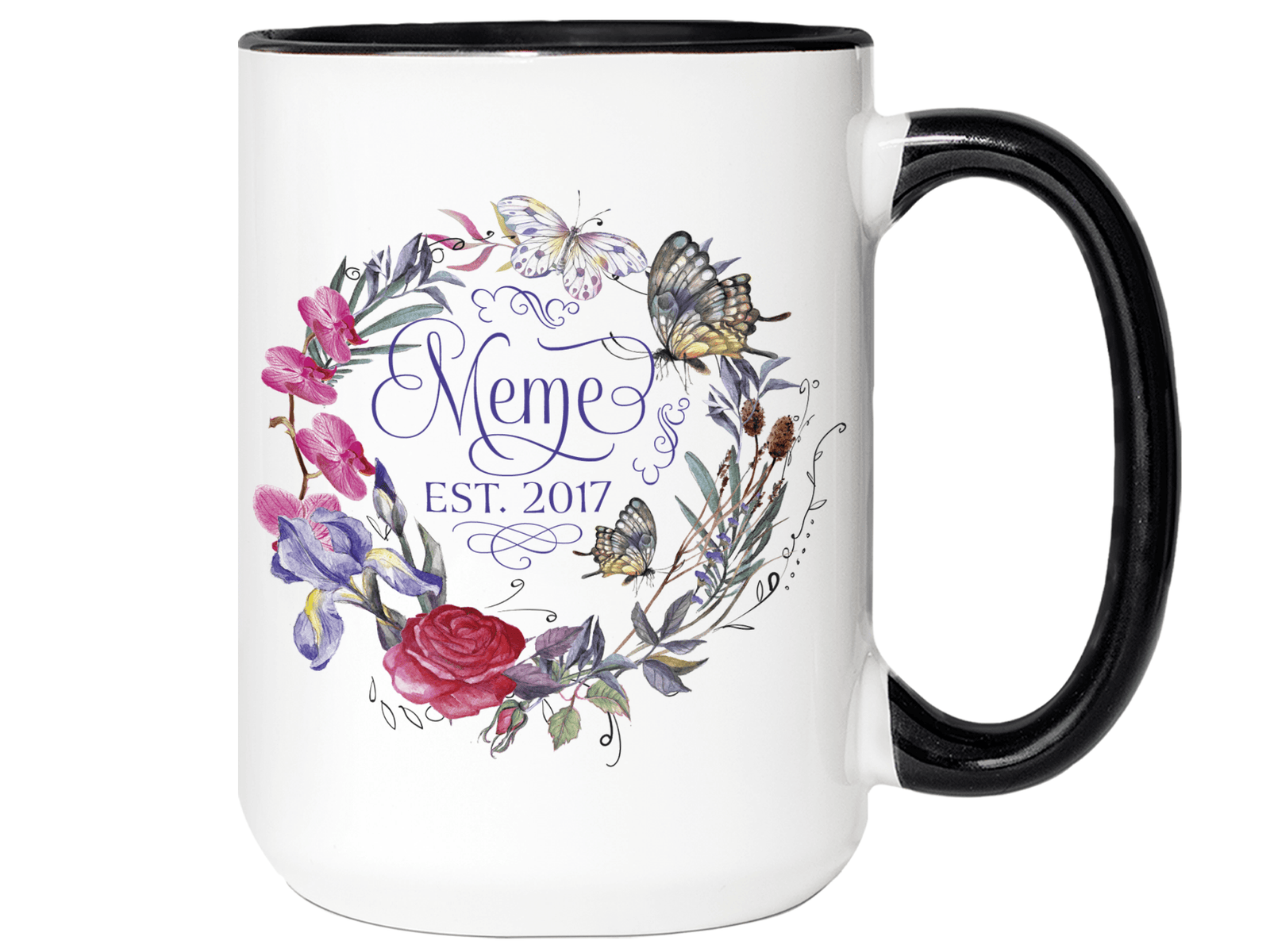 Custom Grandma Meme Flower Butterfly Wreath Coffee Mug | Personalizable Gift Idea
