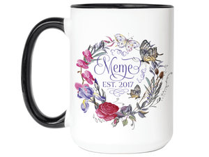 Custom Grandma Meme Flower Butterfly Wreath Coffee Mug | Personalizable Gift Idea