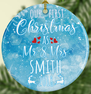 First Christmas as Mr & Mrs Ceramic Ornament Doubles Sided Personalized