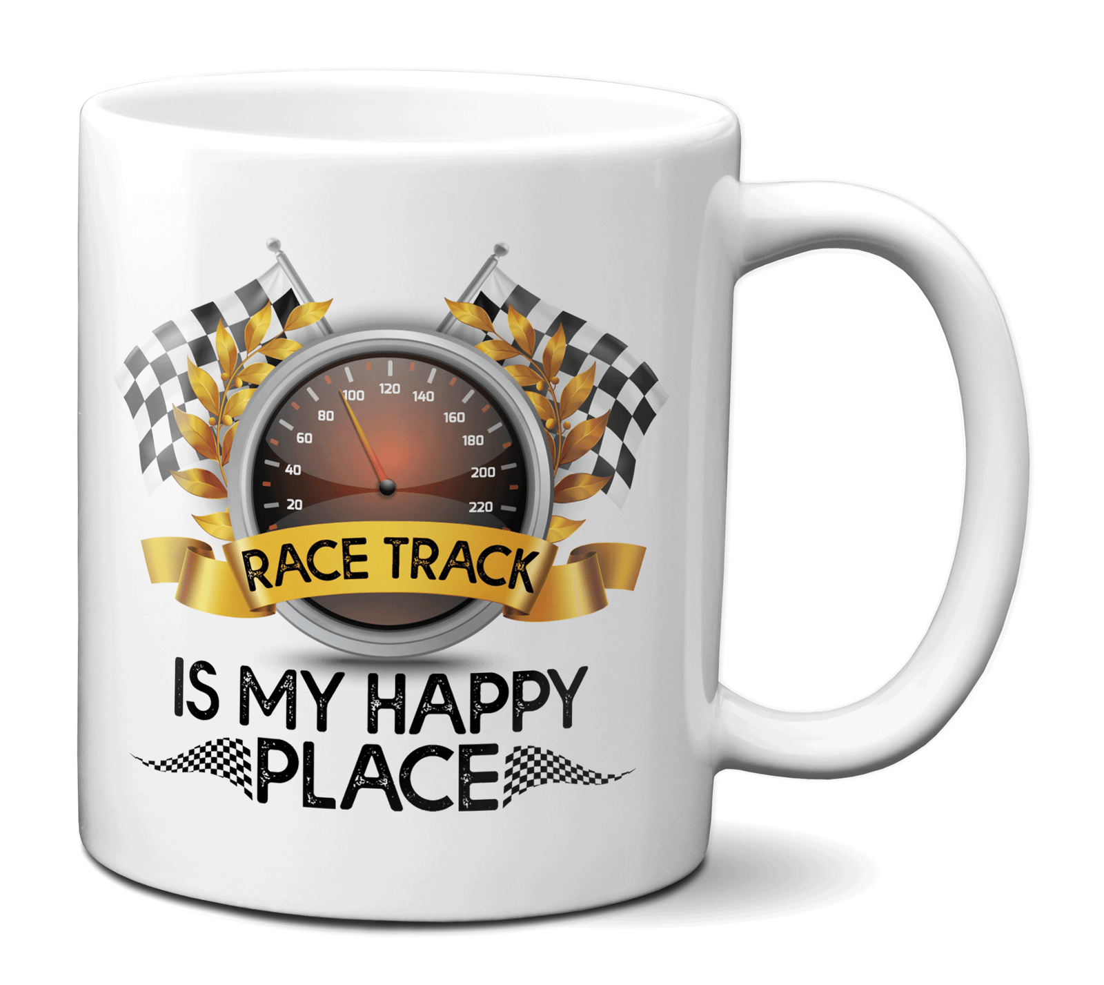 Race Track Is My Happy Place Mug - Car Racing Mug - Funny Coffee Mug for Car Racers - Racing Gifts - Motocross - Sprint Car - Drag Car Racing