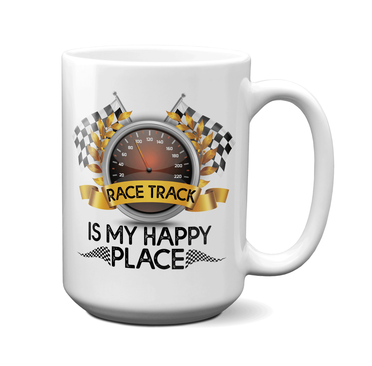 Race Track Is My Happy Place Mug - Car Racing Mug - Funny Coffee Mug for Car Racers - Racing Gifts - Motocross - Sprint Car - Drag Car Racing
